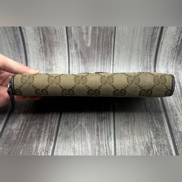 GUCCI Sherry Line GG Canvas & Leather Bow Detail Zip Long Wallet Beige Brown - Picture 5 of 15